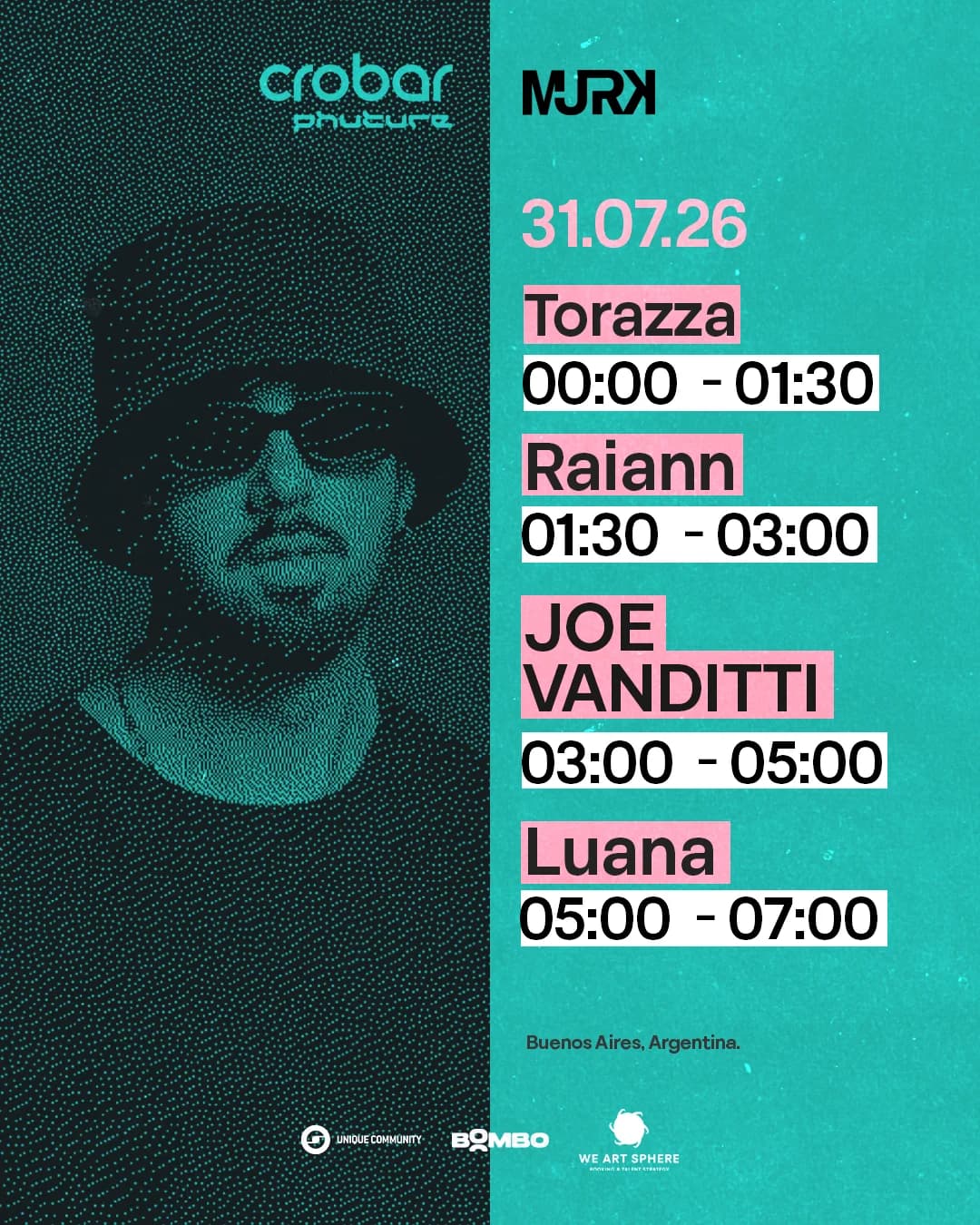 Set times Crobar 31/7/2026
